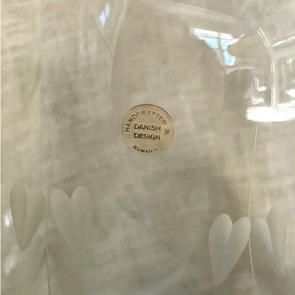 Vintage Romanian Handcrafted Etched Glass Decanter – Danish Design, Heart Motif - Picture 3 of 11